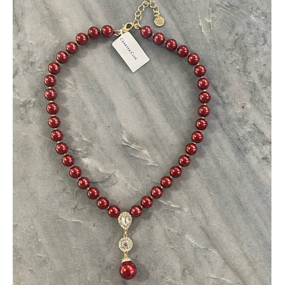 CHARTER CLUB Gold-Tone Crystal Halo & Colored Imitation Pearl Lariat Necklace - Picture 2 of 5